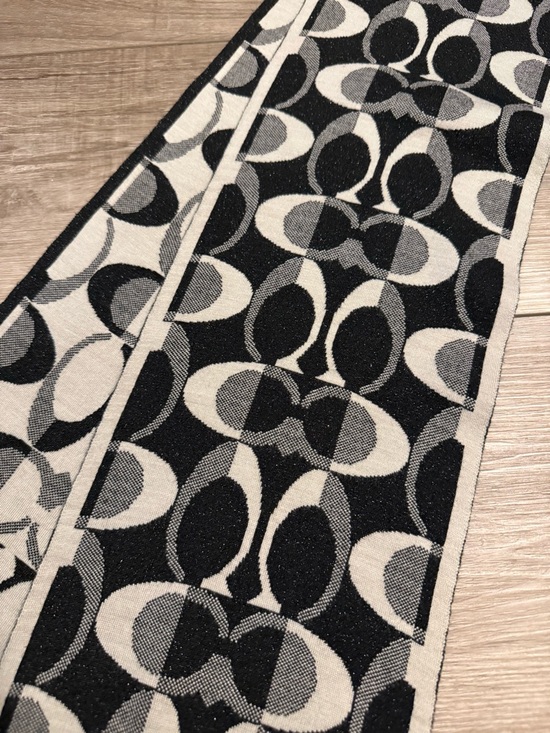 Coach Black & Cream Signature Logo Jacquard Scarf - Picture 5 of 5